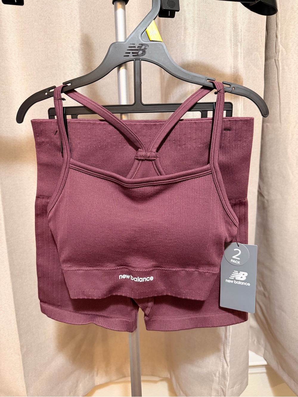 New Balance Women's Maroon Seamless Sports Bra and Shorts Set
